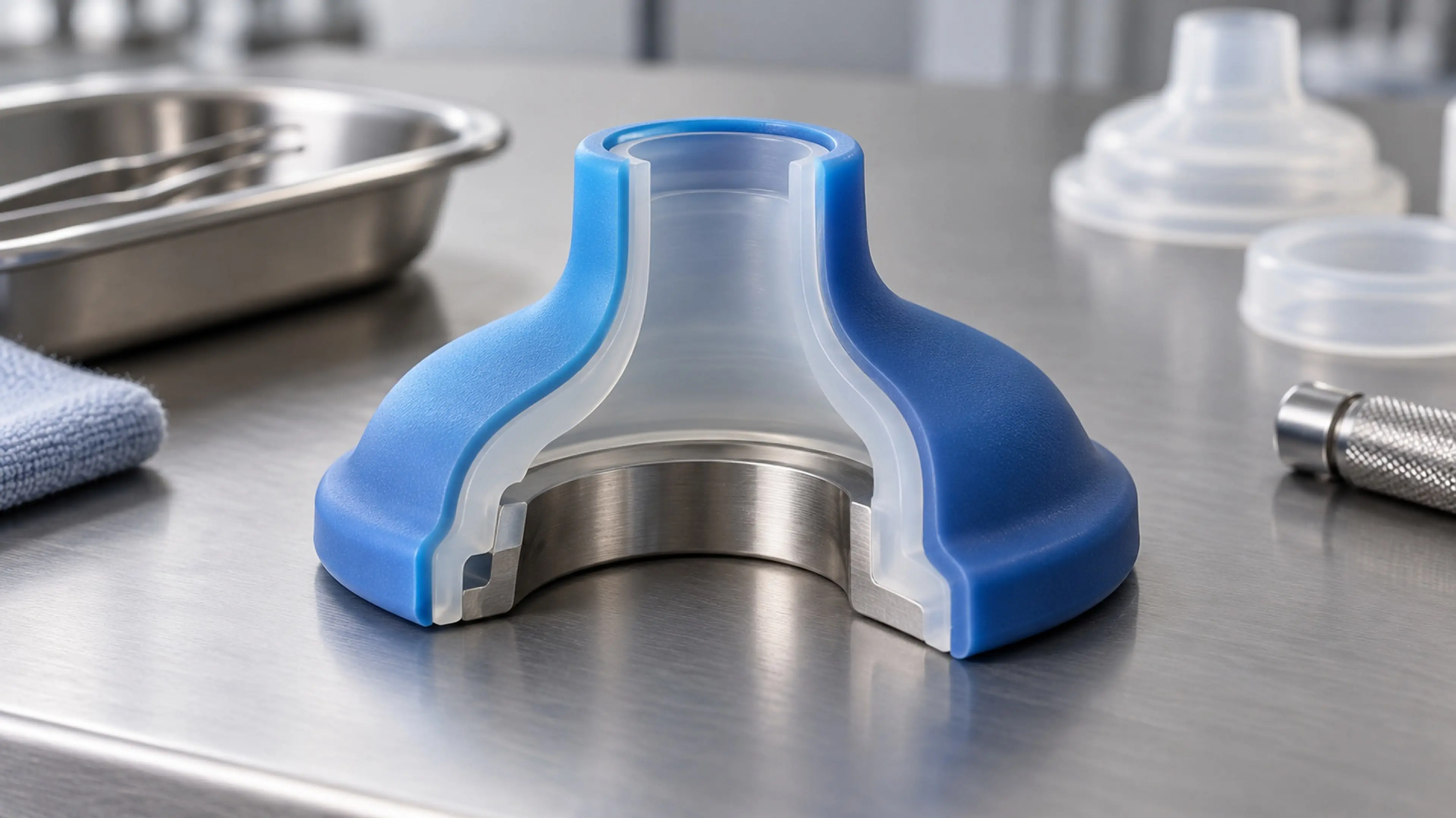 Silicone samples soaked in contact media during a material compatibility check