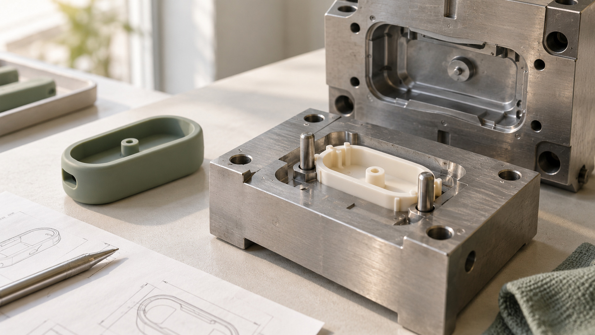 How can plastic inserts be protected from distortion or movement during overmolding?