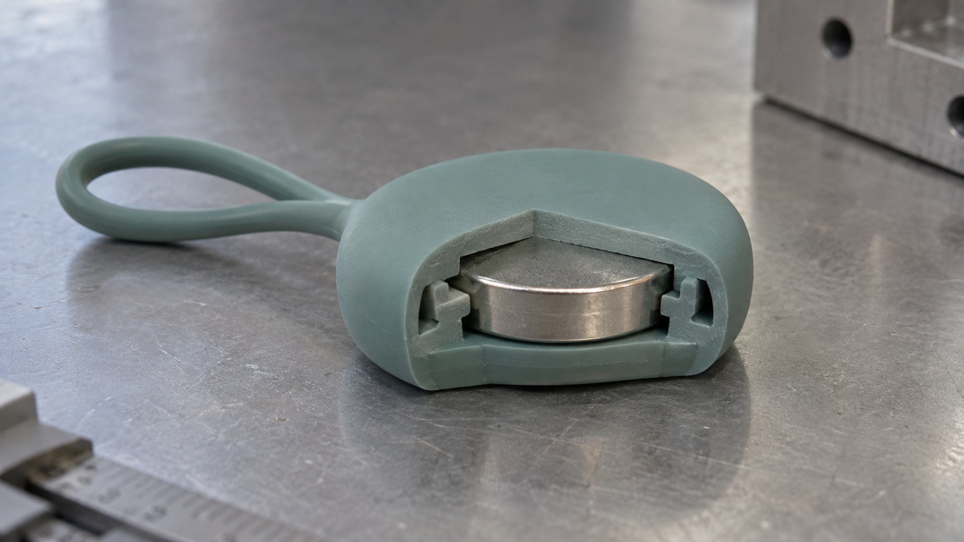 Cross-section comparison of magnet retention designs: straight pocket, undercut pocket, and through-hole bridge.