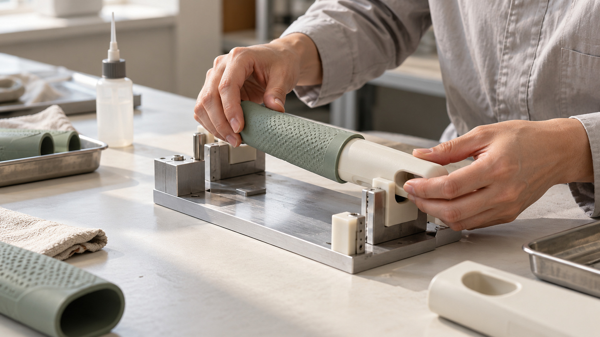 How can silicone be bonded securely to plastic with enough alignment time?