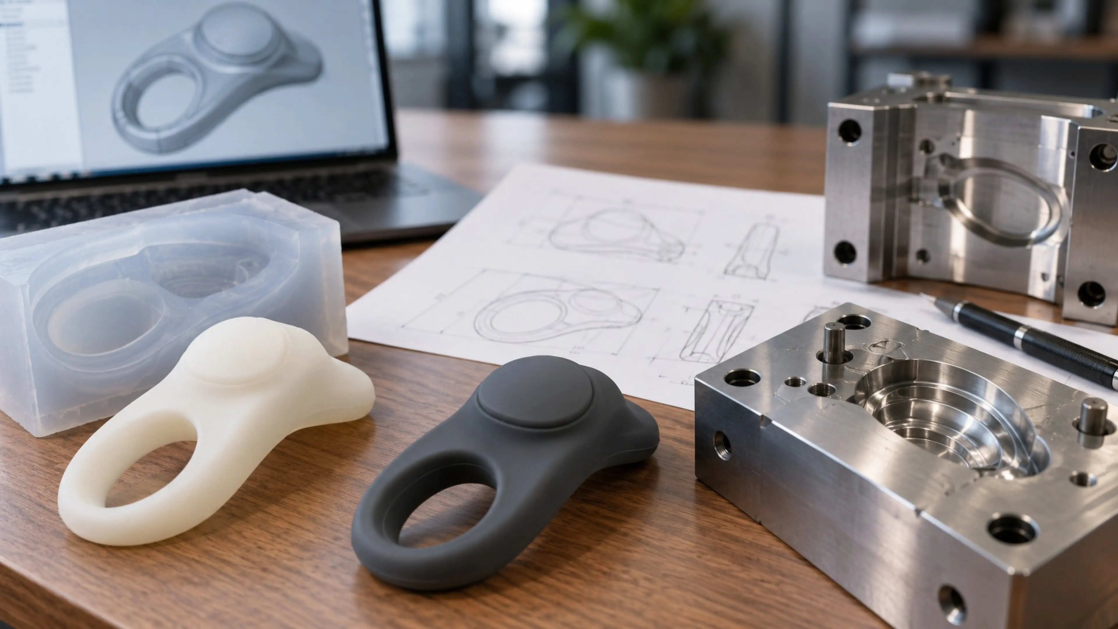 Cross-section comparison of a machinable mold correction versus a geometry change requiring a new side-action insert