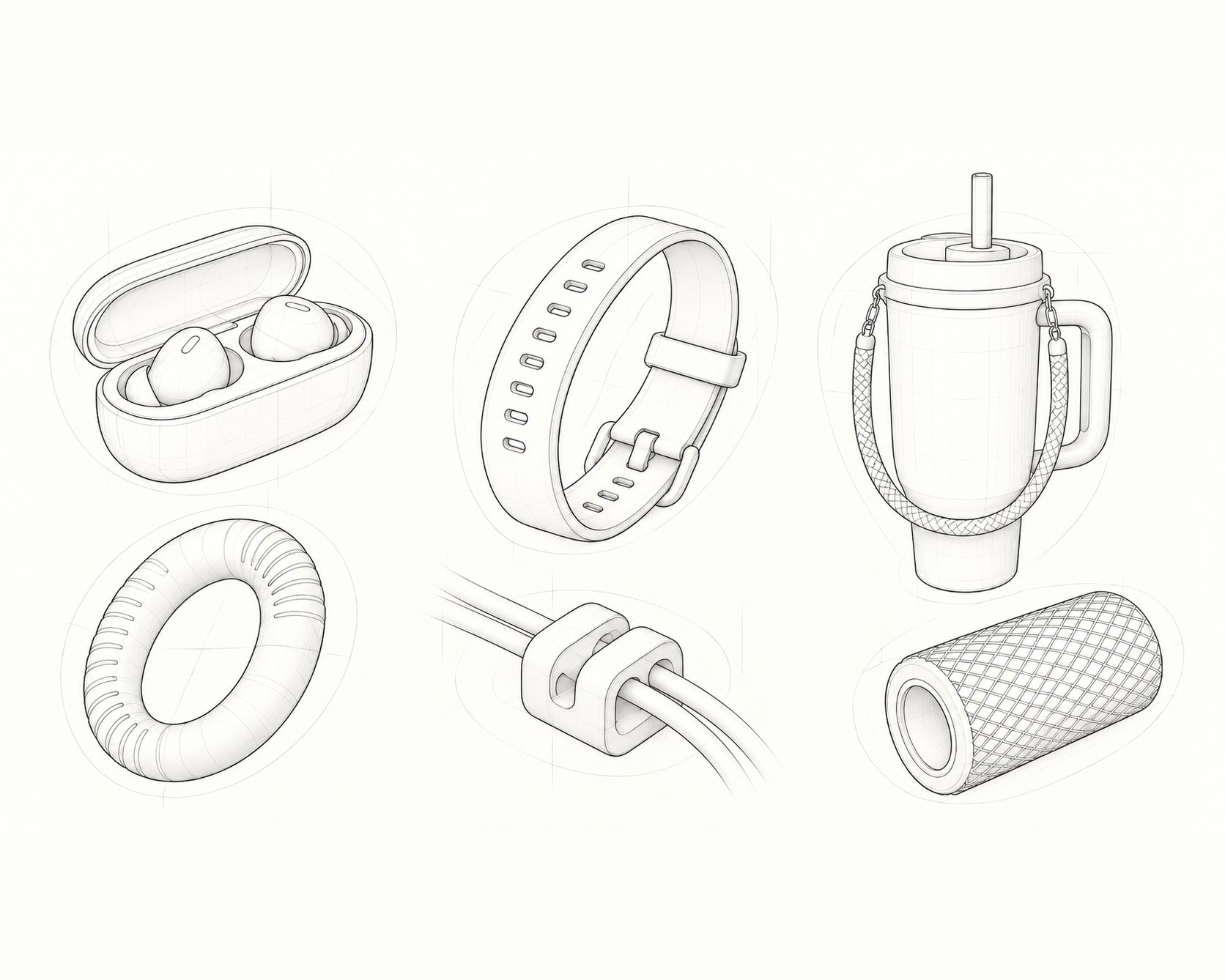 Development sketches of custom silicone consumer products and functional components