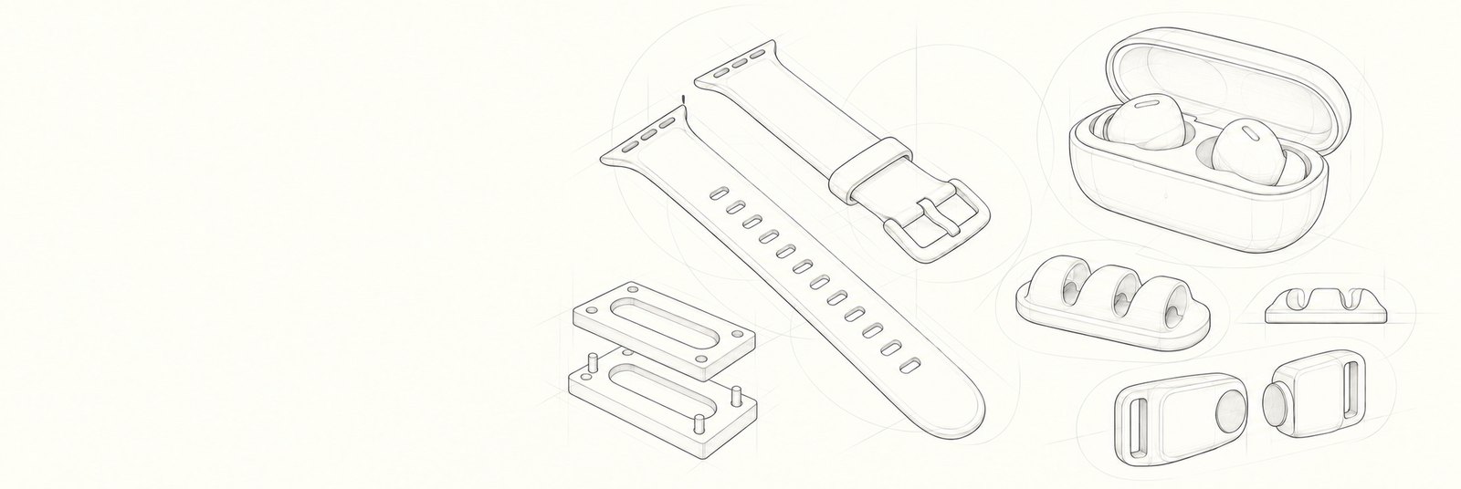Line drawings of custom silicone product concepts